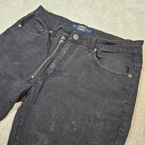 DELUXE Mens Black Wash Zip Fly Zipper Ankle Jeans Slim Fit Sz 34 Streetwear Moto